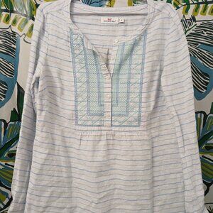 Vineyard Vines 100% Linen Embroidered Shirt / Tunick / Blue Stripes sz 6